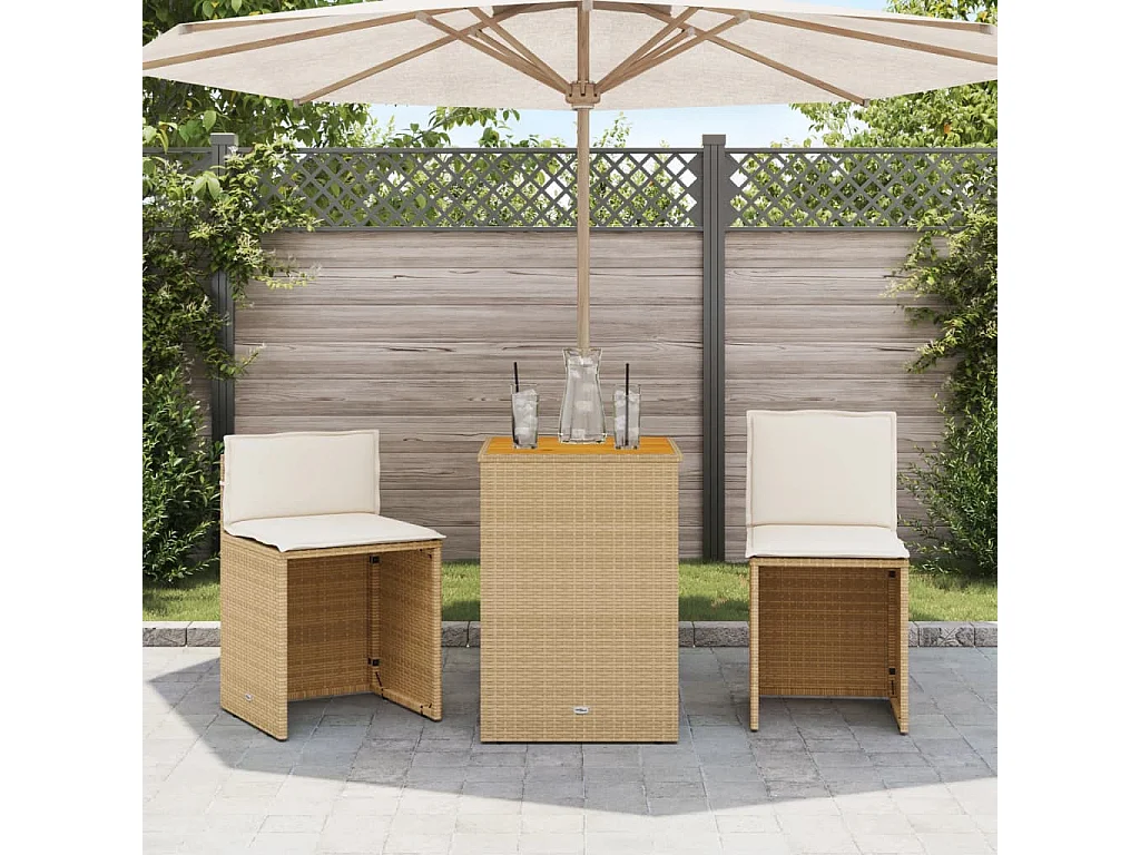 Ensemble de bistro 3 pcs avec coussins beige résine tressée