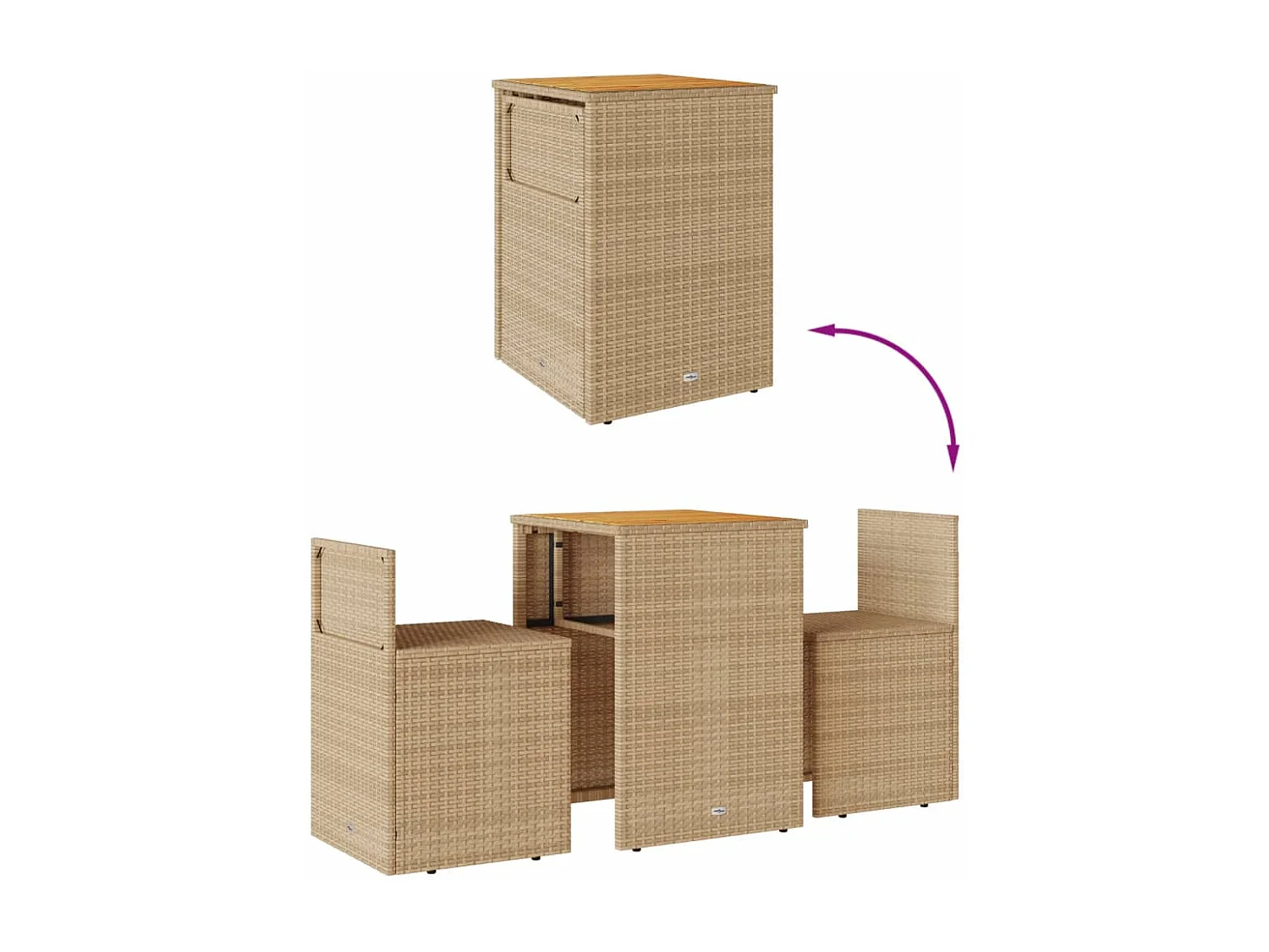 Ensemble de bistro 3 pcs avec coussins beige résine tressée