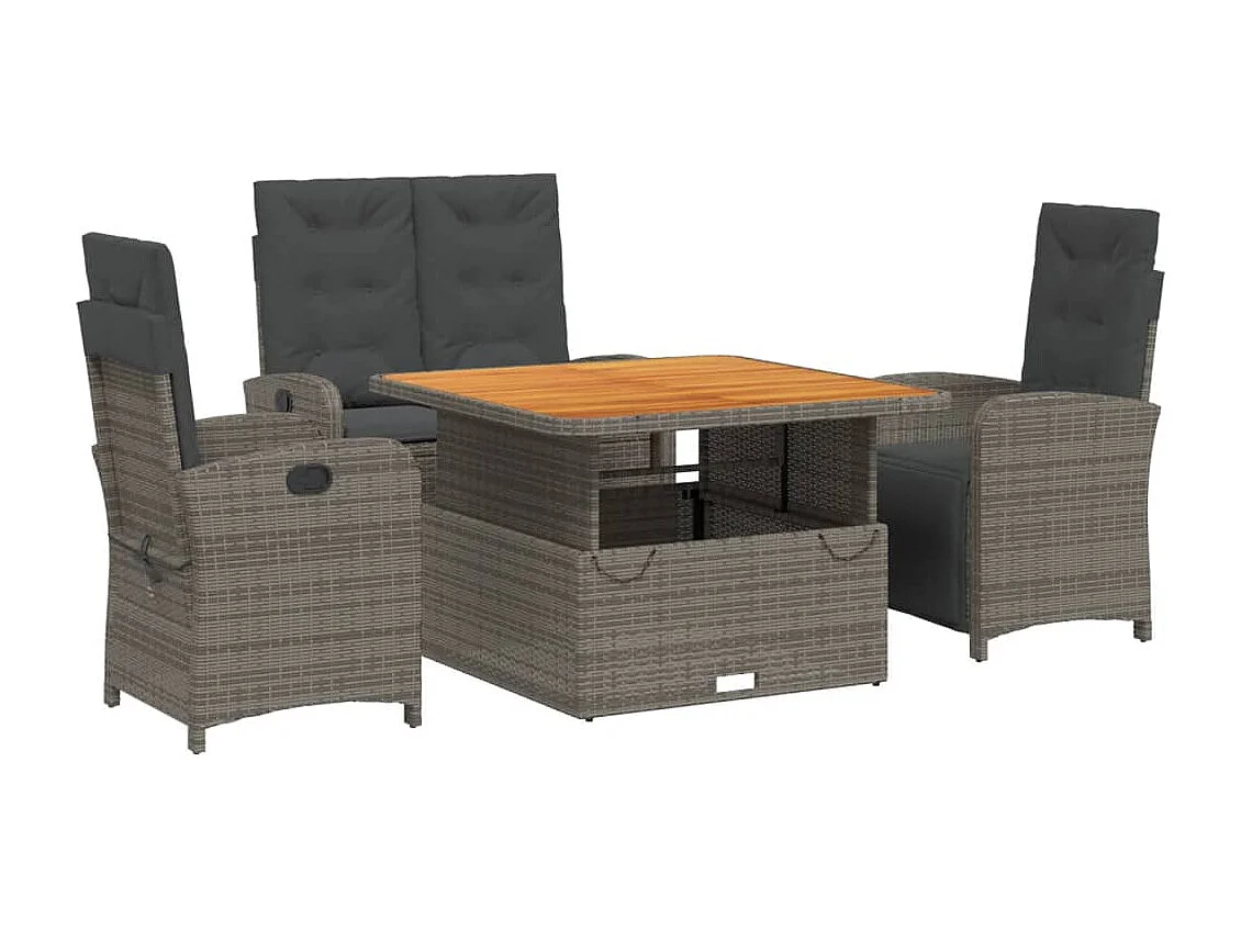 Ensemble à manger jardin 4pcs et coussins Gris Résine tressée