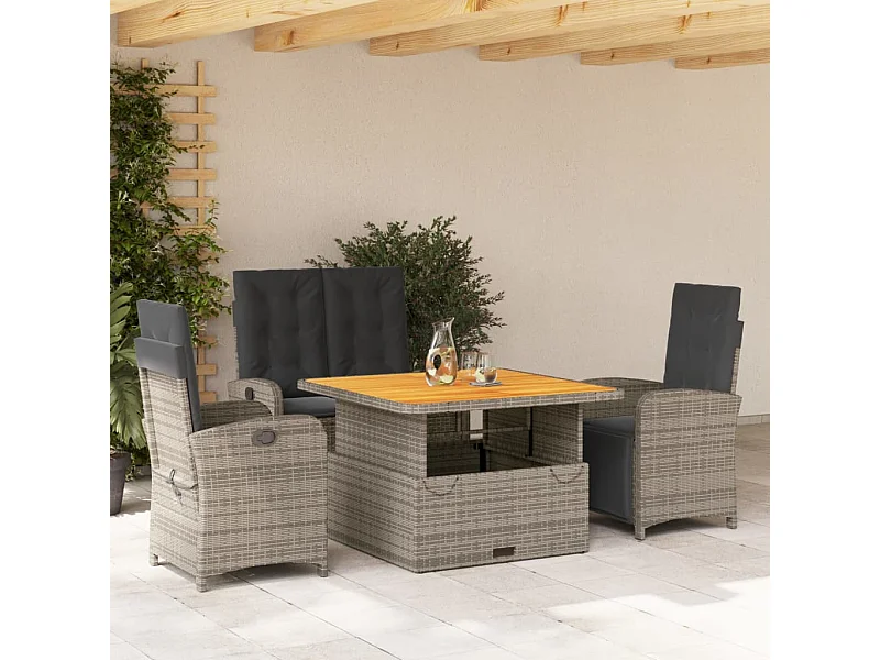 Set da Pranzo da Giardino 4 pz con Cuscini in Polyrattan Grigio