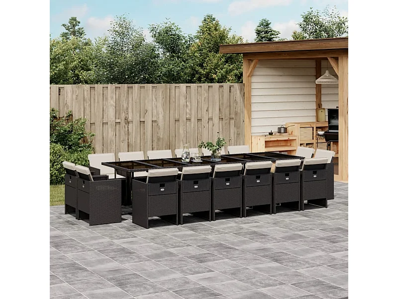 Ensemble à manger de jardin 17 pcs coussins noir résine tressée