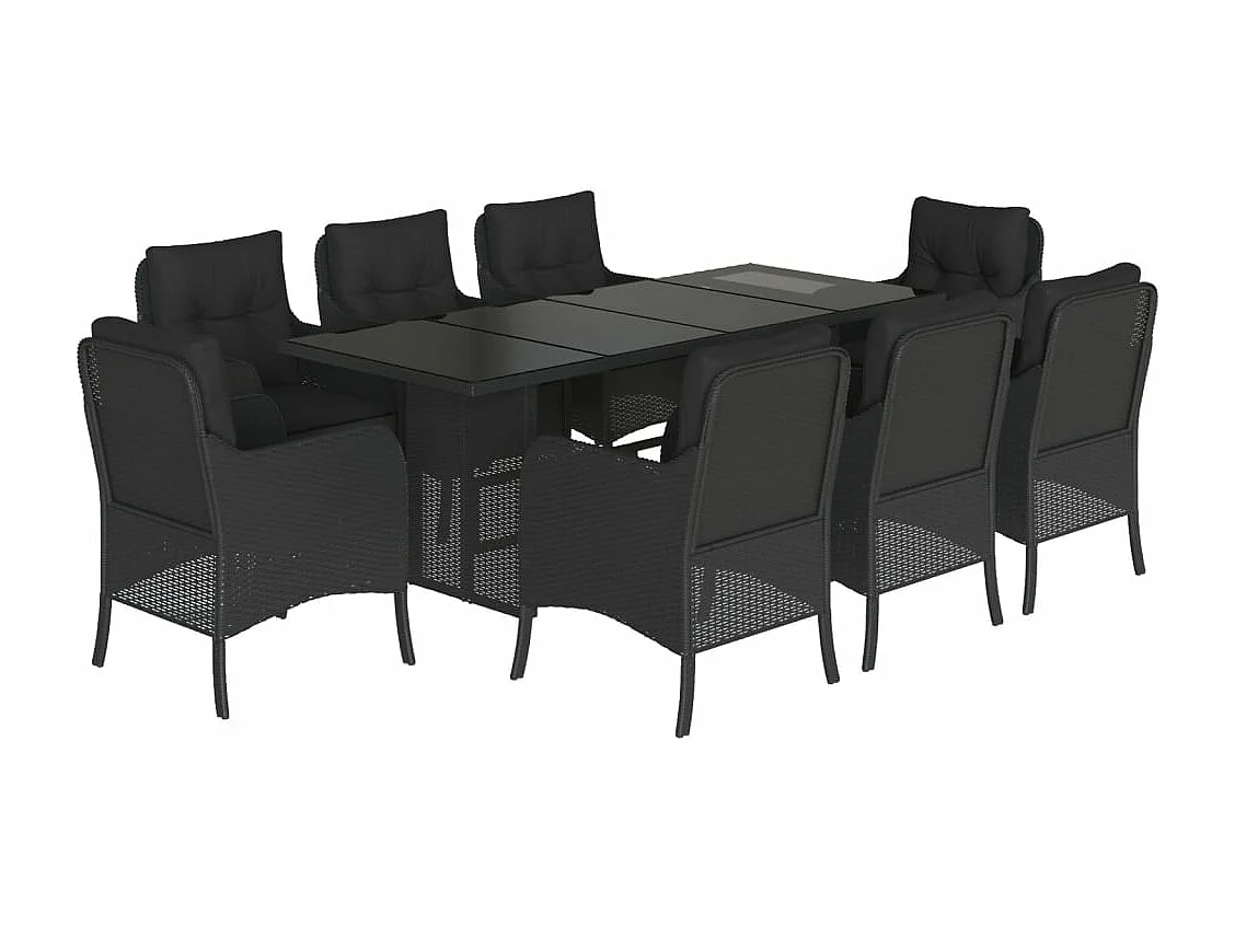 Ensemble à manger de jardin 9pcs coussins noir résine tressée