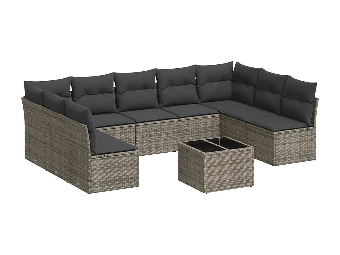 Set Divano da Giardino 10 pz con Cuscini Grigio in Polyrattan