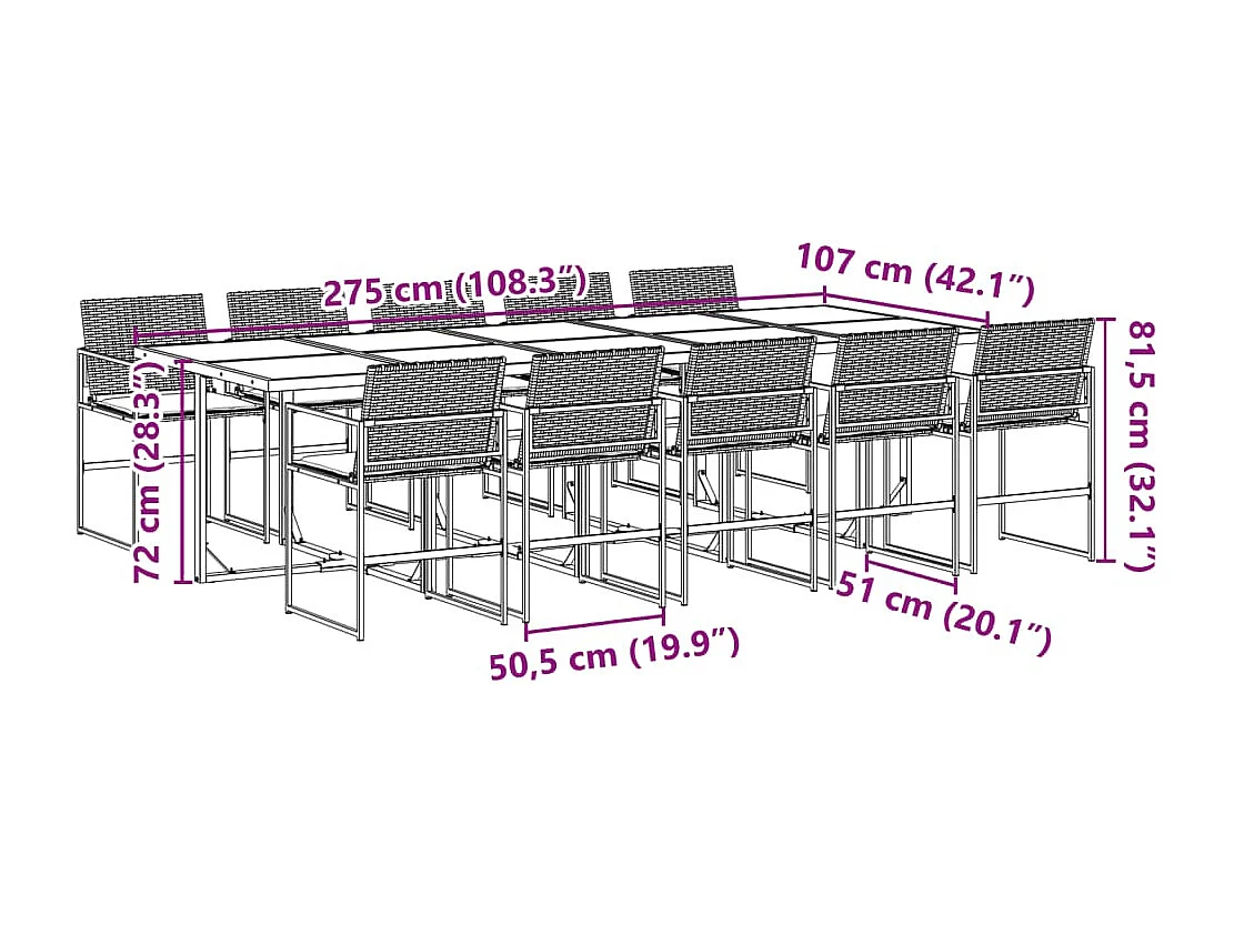 Ensemble à manger de jardin 11 pcs coussins noir résine tressée