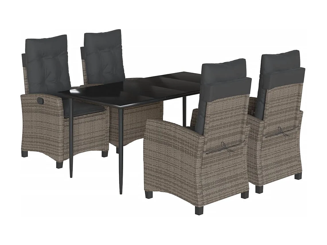 Ensemble à manger de jardin 5 pcs coussins gris résine tressée