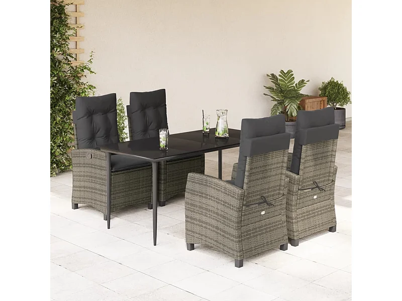 Set da Pranzo da Giardino 5 pz con Cuscini in Polyrattan Grigio
