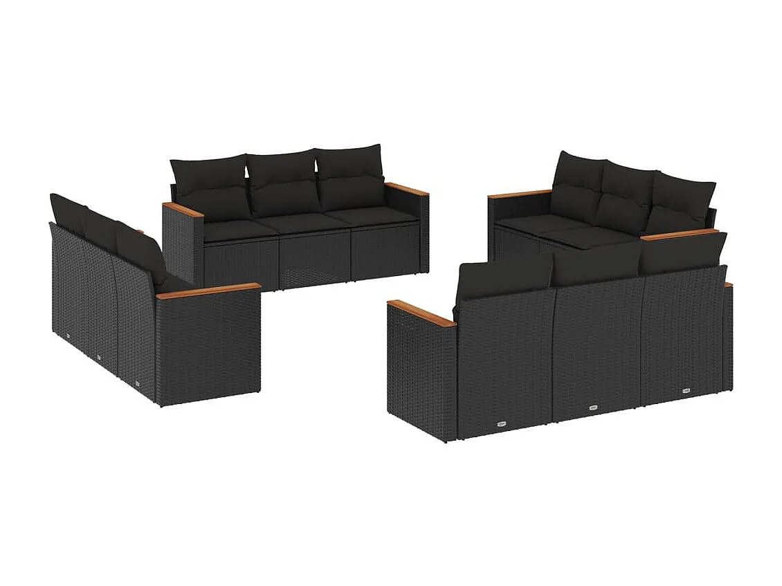 Salon de jardin 12 pcs avec coussins noir résine tressée