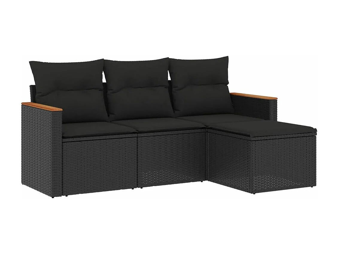 4-tlg. Garten-Sofagarnitur mit Kissen Schwarz Poly Rattan