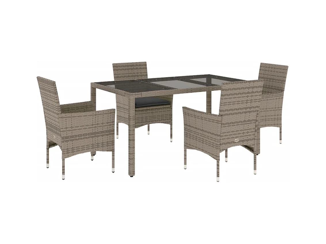 Ensemble à manger de jardin et coussins 5 pcs gris rotin verre