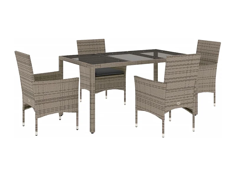 Set da Pranzo da Giardino 5 pz con Cuscini Polyrattan e Vetro