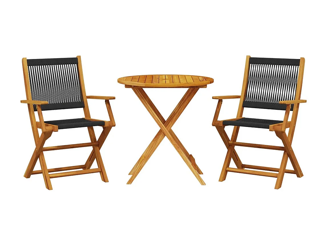 3-tlg. Bistro-Set Schwarz Polypropylen und Massivholz