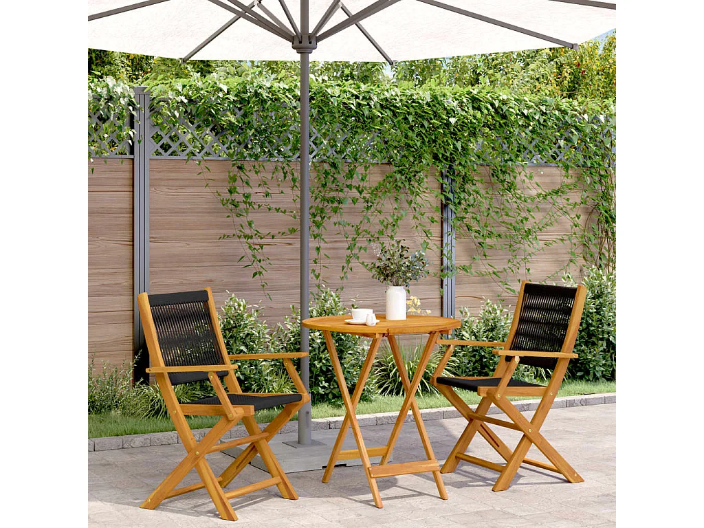 Ensemble de bistro 3 pcs noir polypropylène et bois massif