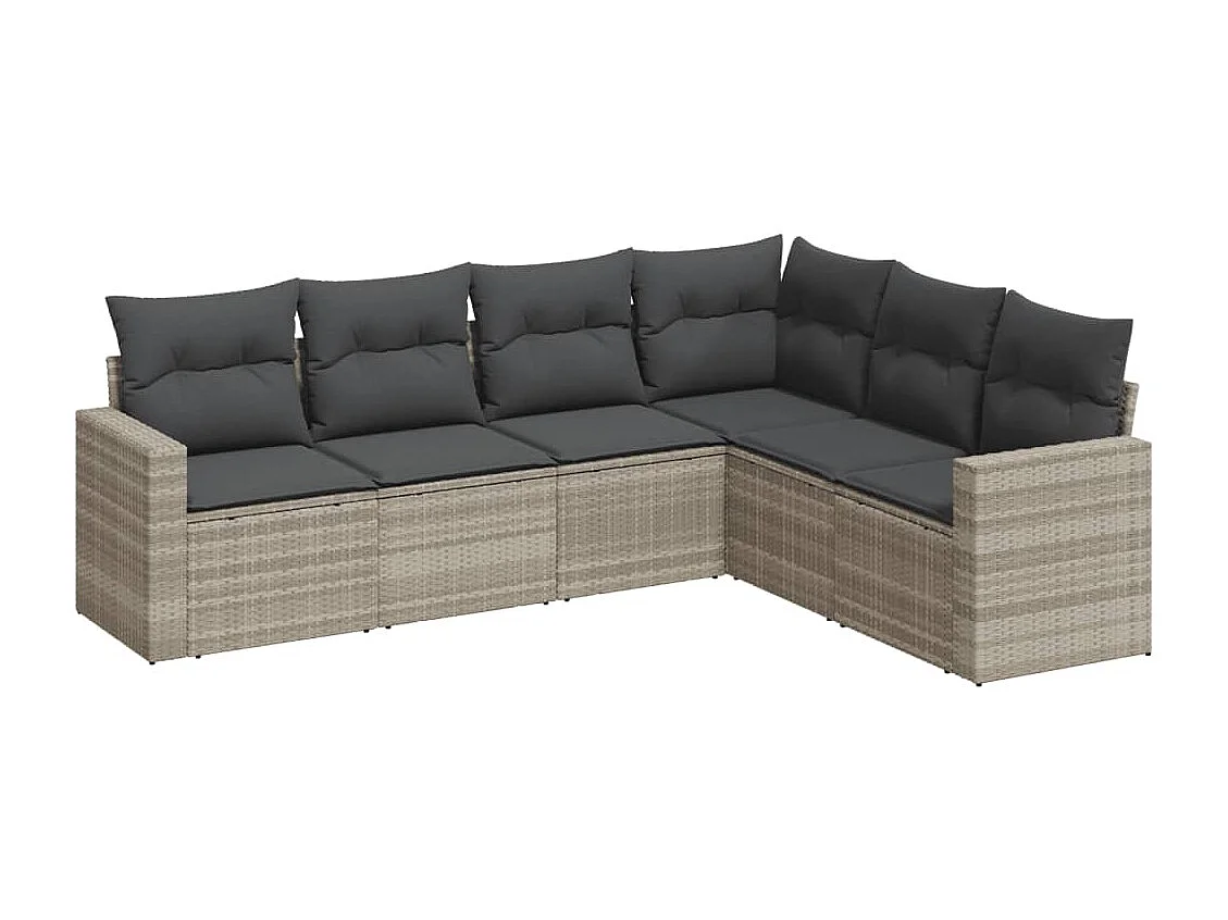 Salon de jardin 6 pcs avec coussins gris clair résine tressée