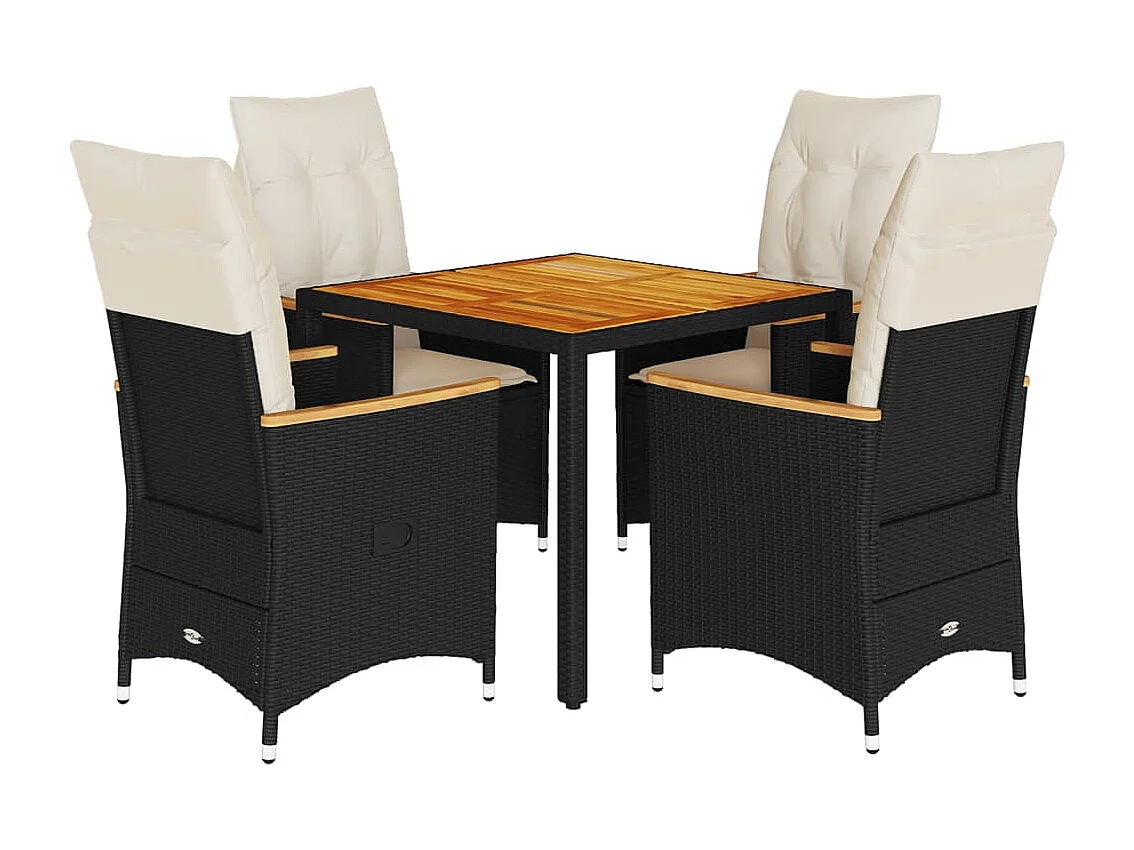 Set da Pranzo da Giardino 5 pz Nero con Cuscini in Polyrattan