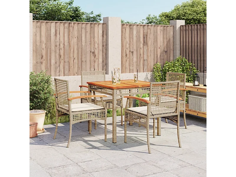 Ensemble à manger de jardin avec coussins 5pcs Beige poly rotin