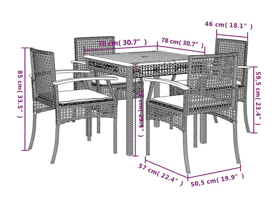 Ensemble à manger de jardin avec coussins 5pcs Beige poly rotin
