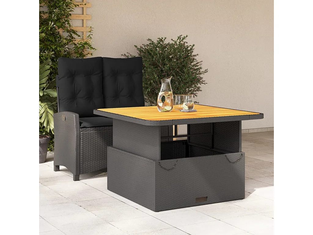 Ensemble à manger de jardin coussins 2pcs noir résine tressée