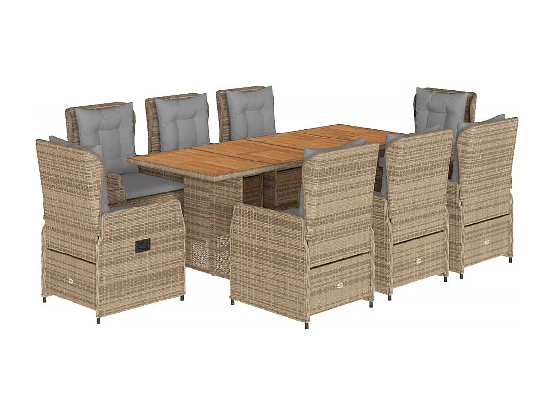 9-tlg. Garten-Essgruppe mit Kissen Beige Poly Rattan