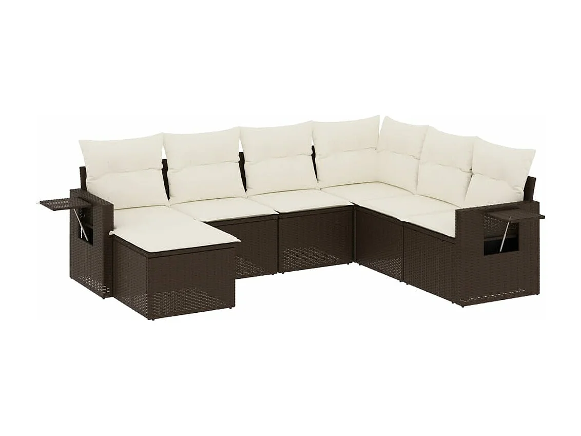 7-tlg. Garten-Sofagarnitur mit Kissen Braun Poly Rattan