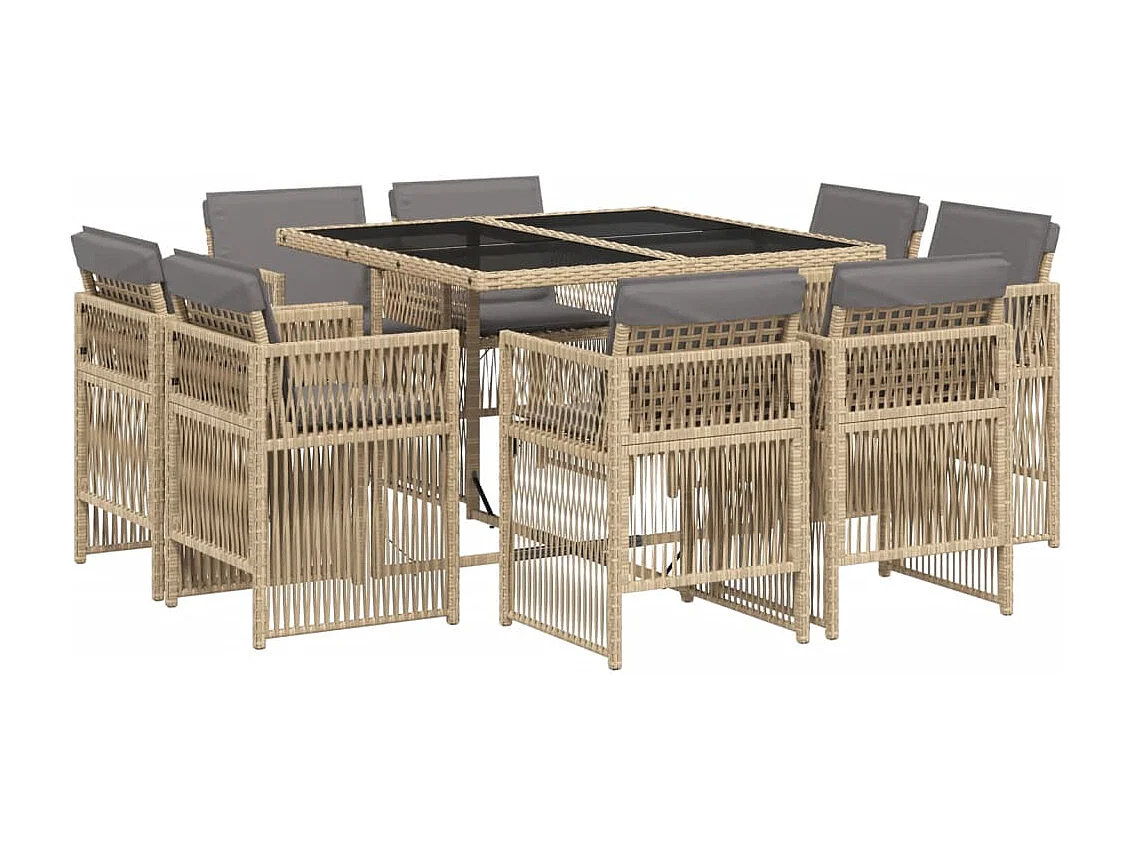 9-tlg. Garten-Essgruppe mit Kissen Beigemischung Poly Rattan