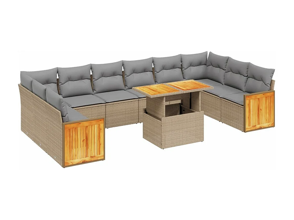 Salon de jardin 11 pcs avec coussins beige résine tressée