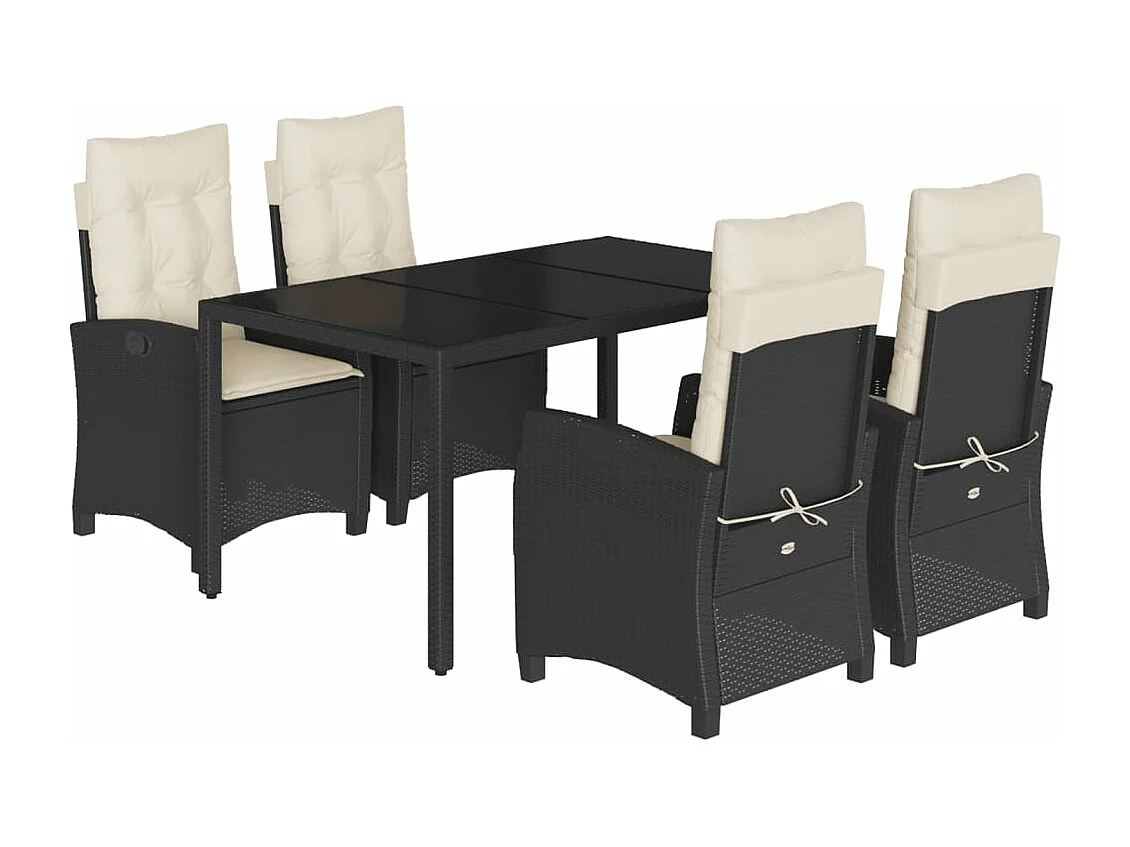 Ensemble à manger de jardin coussins 5pcs Noir Résine tressée