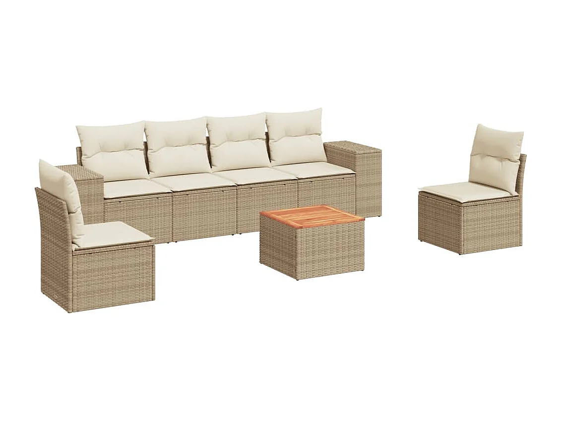 Salon de jardin avec coussins 7 pcs beige résine tressée