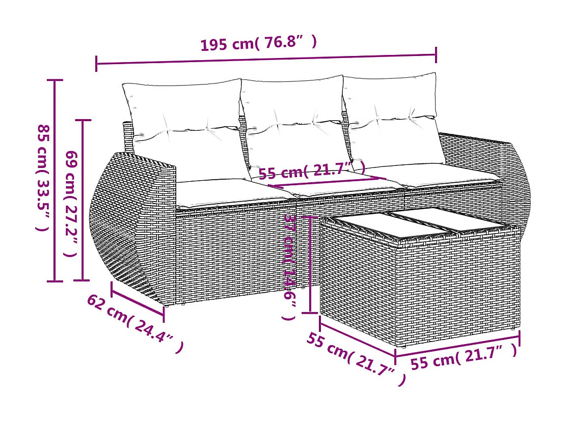 4-tlg. Garten-Sofagarnitur mit Kissen Schwarz Poly Rattan