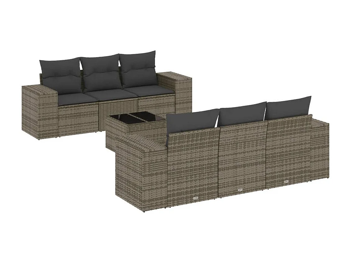 Salon de jardin avec coussins 7 pcs gris résine tressée