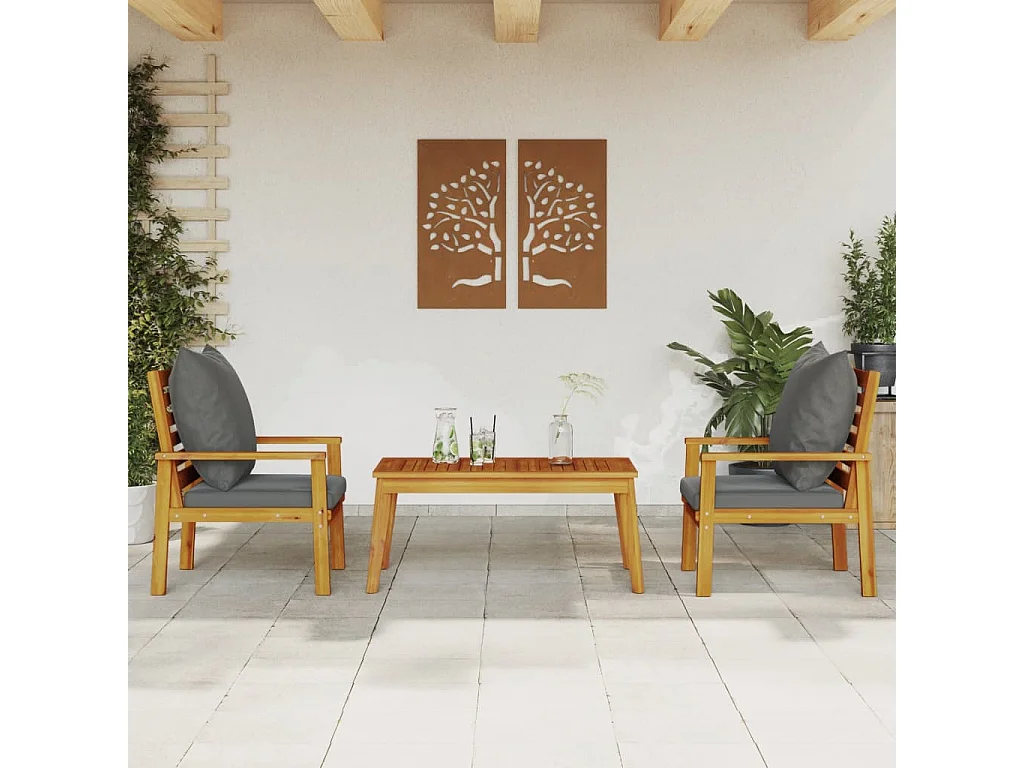 Set de muebles para jardín 3 piezas con cojines madera acacia