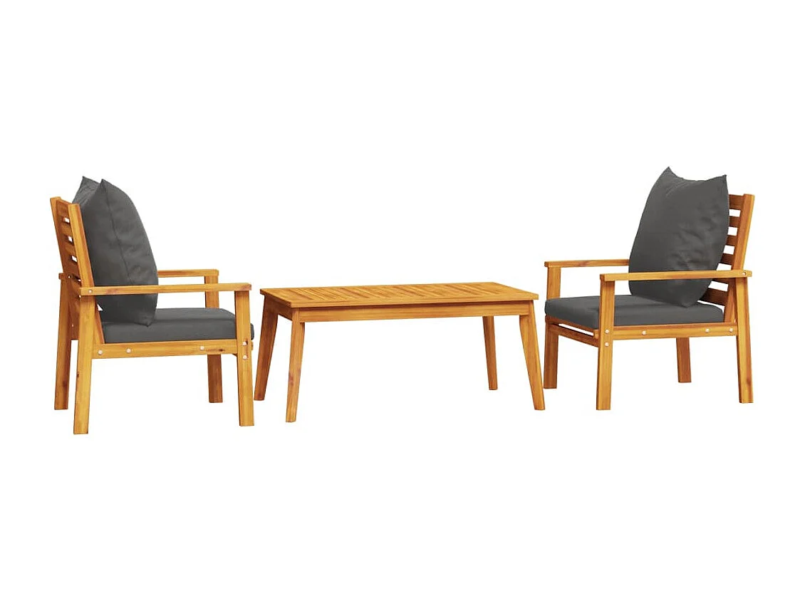 Set de muebles para jardín 3 piezas con cojines madera acacia