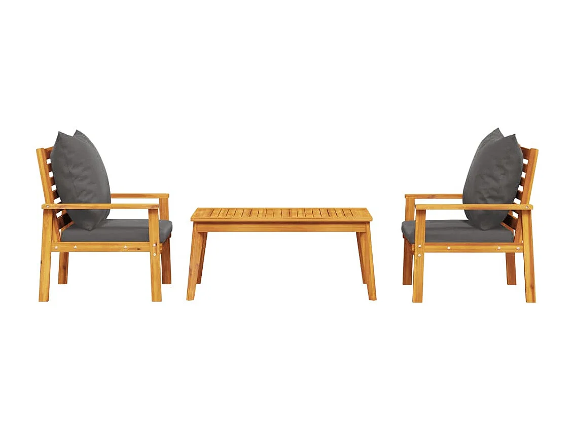 3-tlg. Garten-Lounge-Set mit Kissen Massivholz Akazie