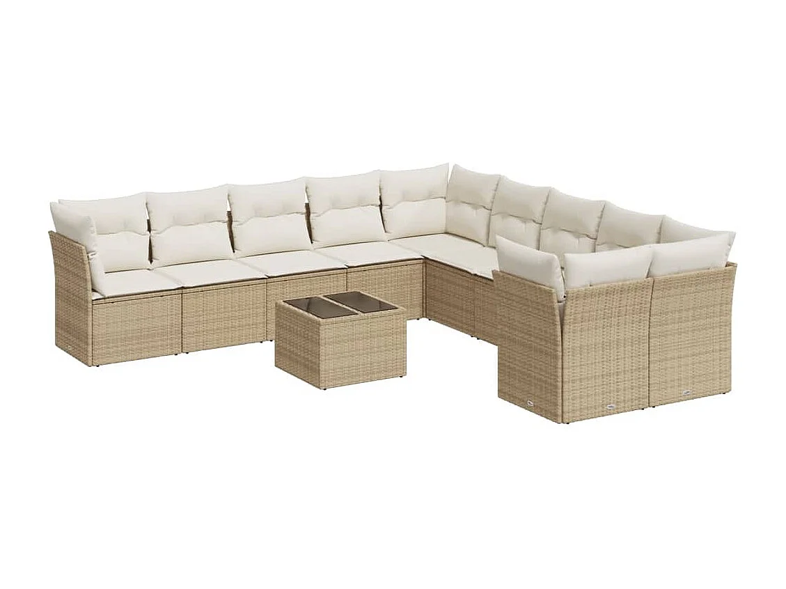 Salon de jardin 11 pcs avec coussins beige résine tressée