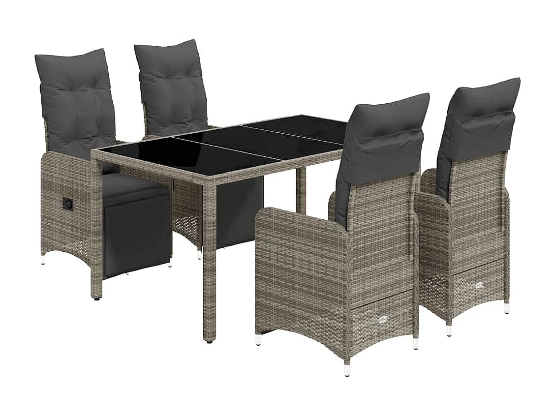 Ensemble de bistro de jardin 5 pcs coussins gris poly rotin