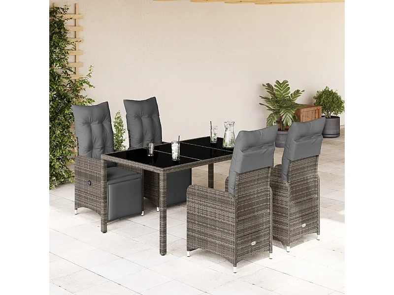 Ensemble de bistro de jardin 5 pcs coussins gris poly rotin