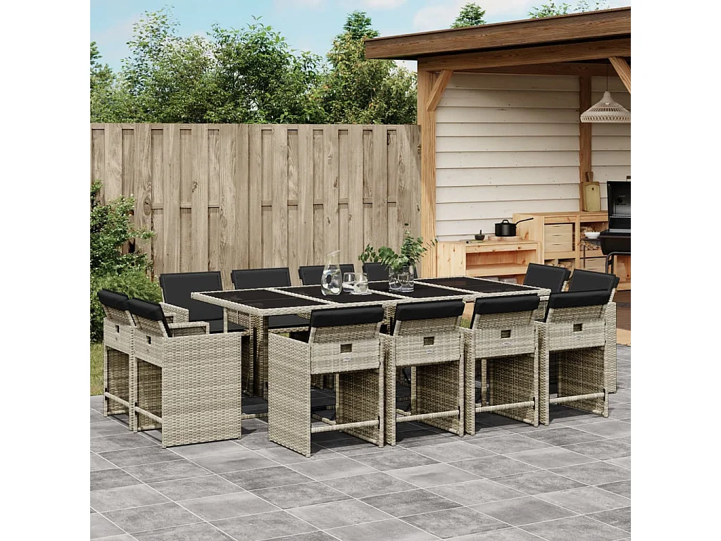 Ensemble à manger de jardin et coussins 13 pcs gris clair rotin