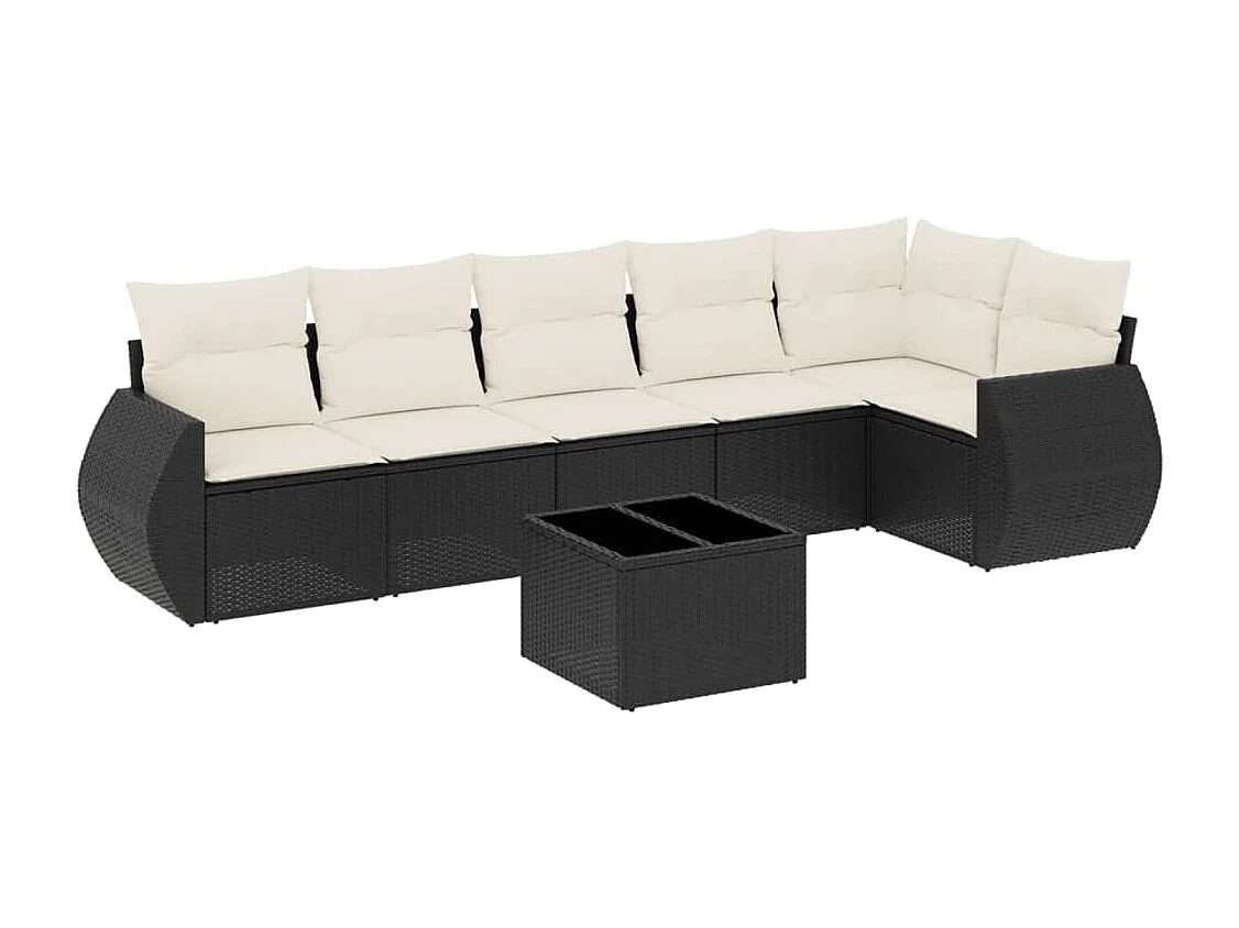 Set de comedor de jardín 7 pzas y cojines ratán sintético negro