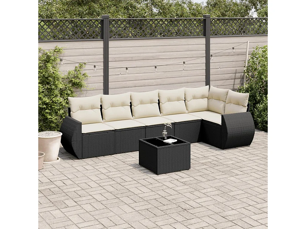 Set Divani da Giardino con Cuscini 7pz Nero Polyrattan