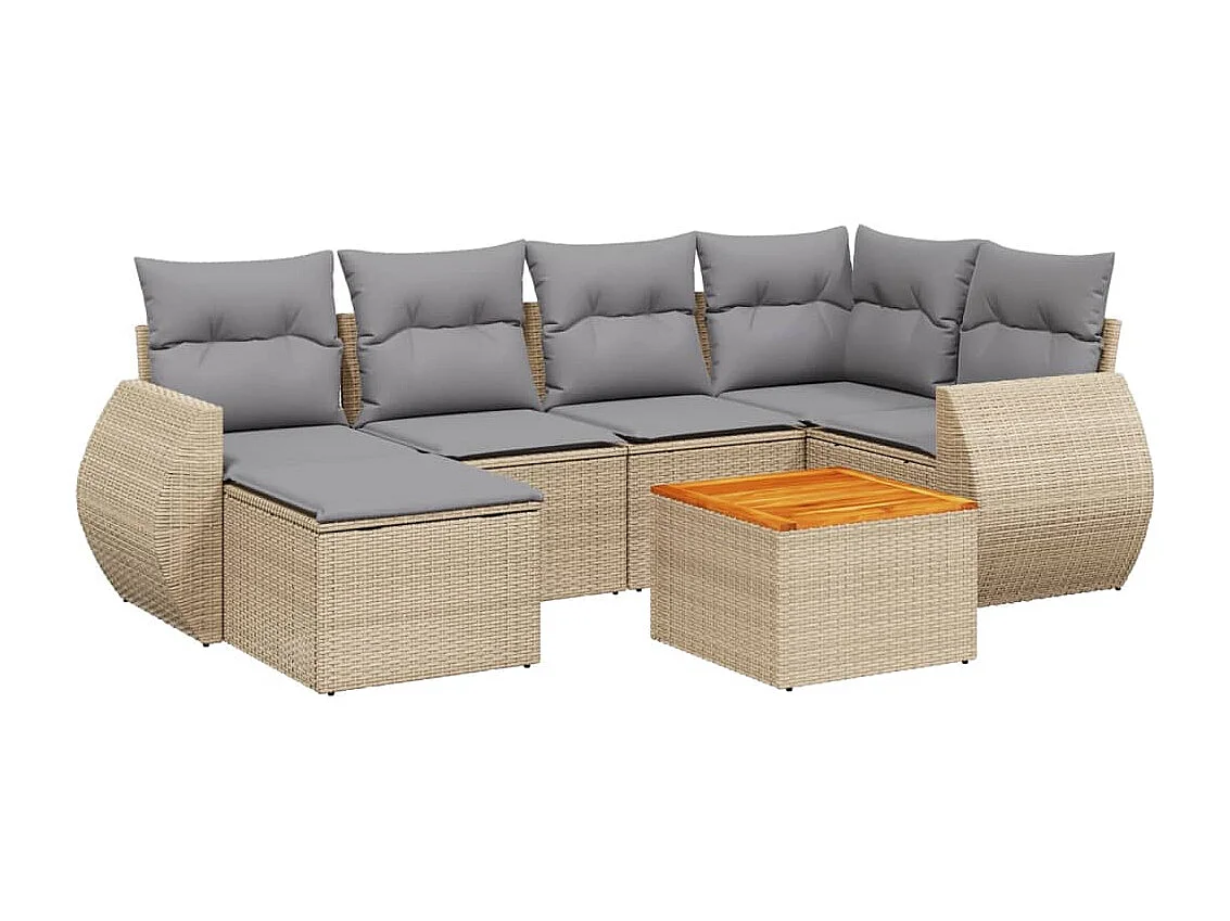 Salon de jardin avec coussins 7 pcs beige résine tressée