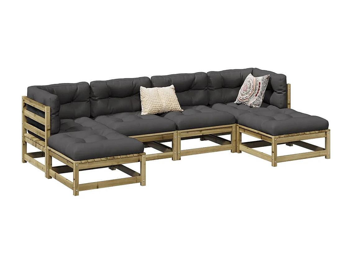 Salon de jardin 6 pcs avec coussins bois de pin imprégné