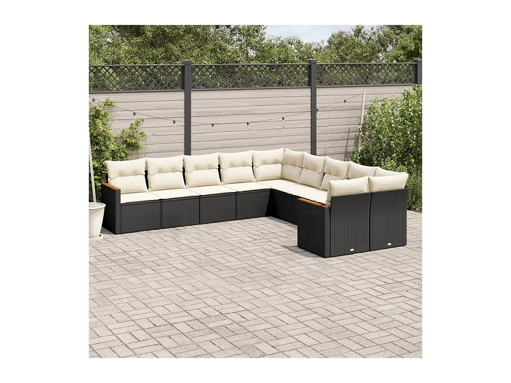 10-delige Loungeset met kussens poly rattan zwart