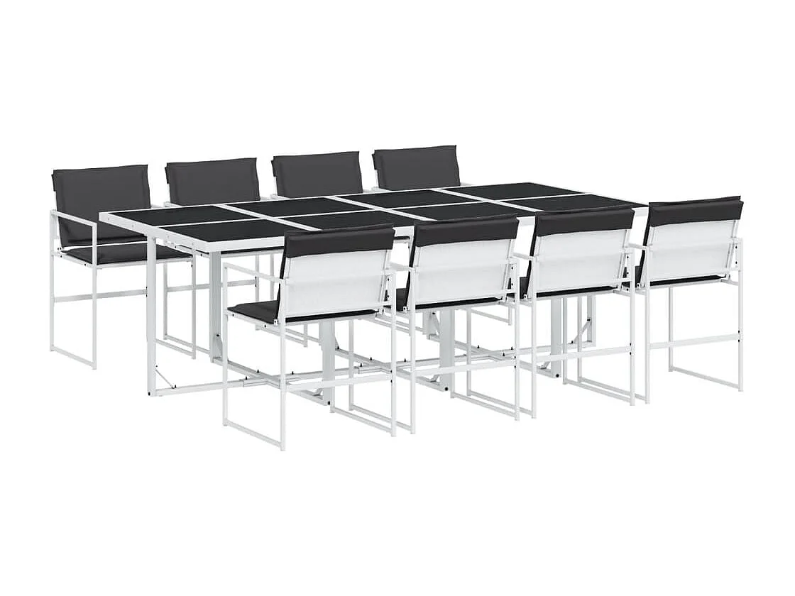Ensemble à manger de jardin avec coussins 9 pcs blanc textilène