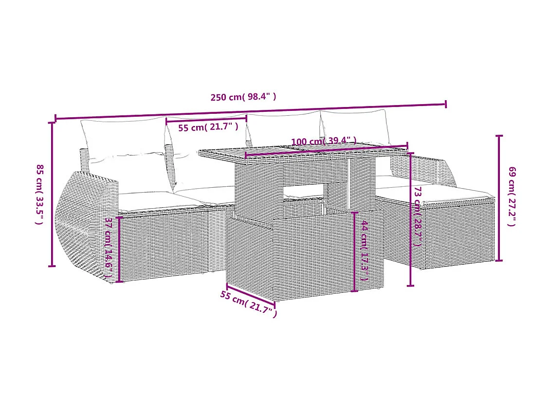 6-tlg. Garten-Sofagarnitur mit Kissen Schwarz Poly Rattan