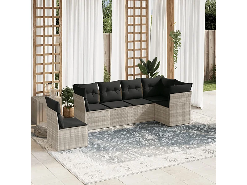 6 pcs conj. sofás jardim com almofadões vime PE cinzento-claro