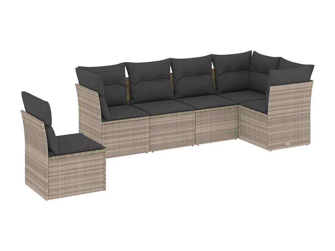 Salon de jardin 6 pcs avec coussins gris clair résine tressée