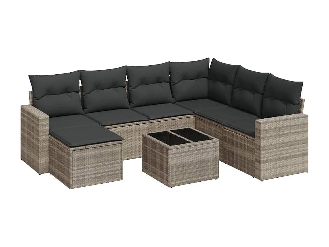 8-delige Loungeset met kussens poly rattan lichtgrijs