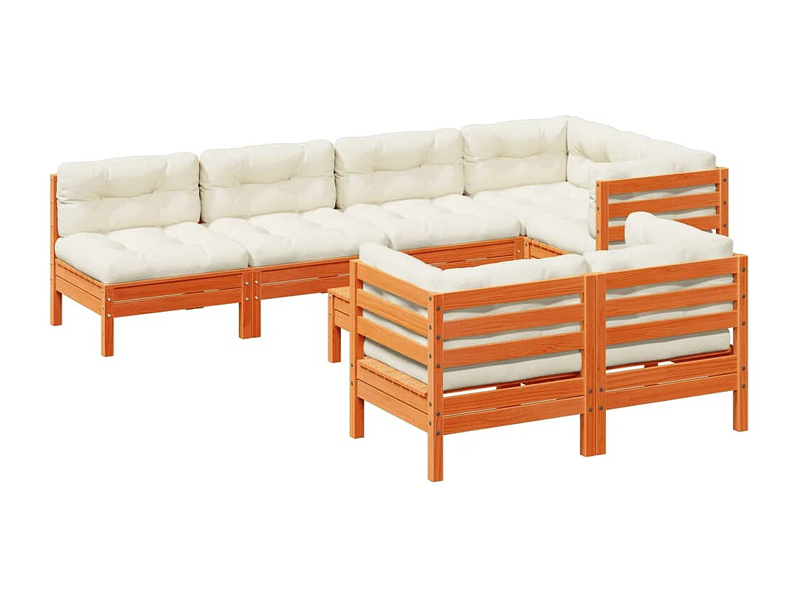 Set Divani Giardino 8 pz con Cuscini Marrone Cera Massello Pino