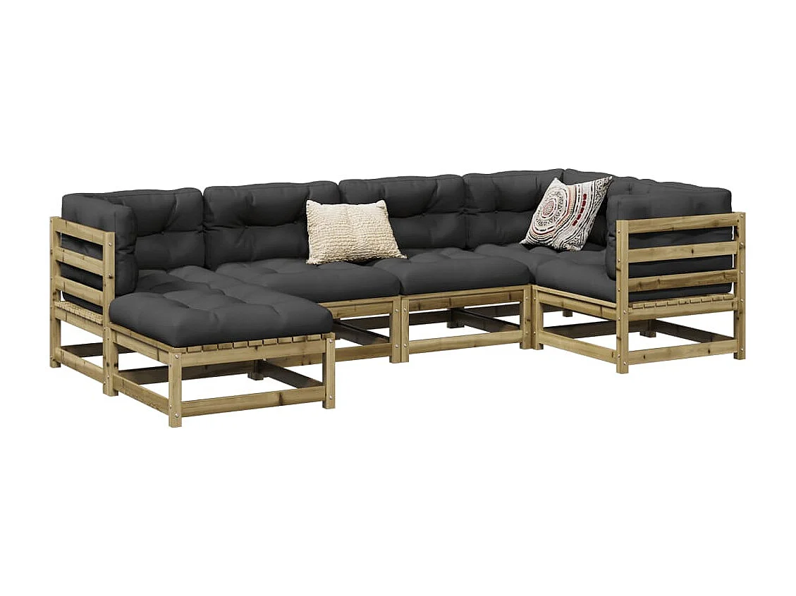 6-delige Loungeset met kussens geïmpregneerd grenenhout