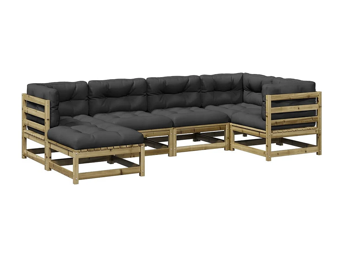6-delige Loungeset met kussens geïmpregneerd grenenhout