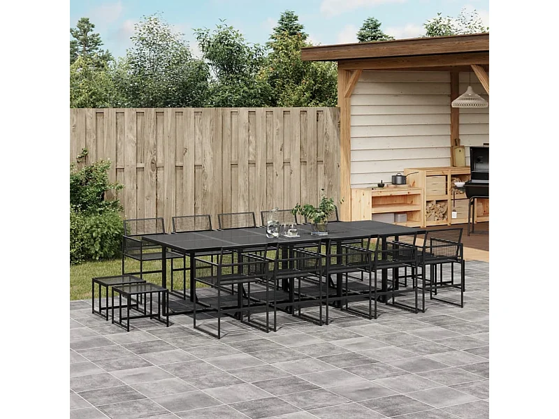 Ensemble à manger de jardin 15 pcs noir résine tressée